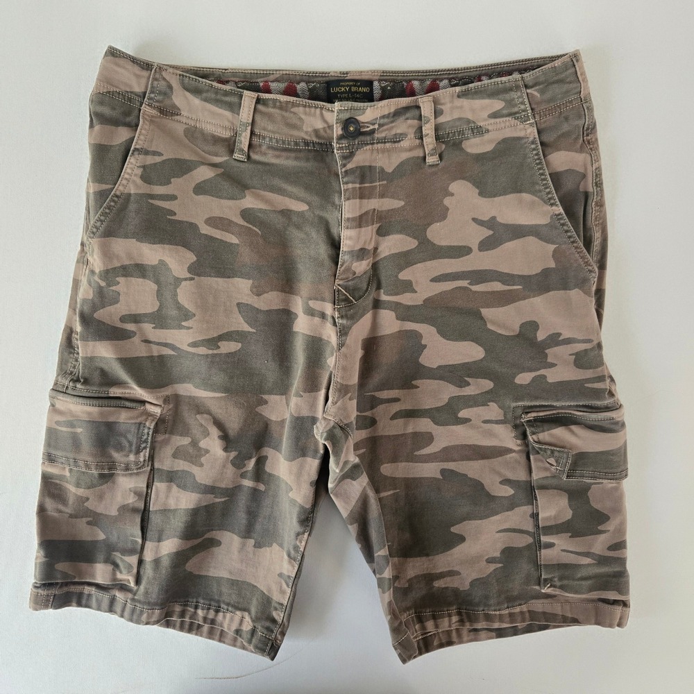 Lucky Brand Cargo Shorts Mens 33 Camo Green Brown Stretch Utility Hiking Pants